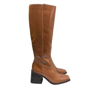 Vince Camuto Sangeti Boots Leather Knee High Block Stacked Heel Spice Women 7.5M